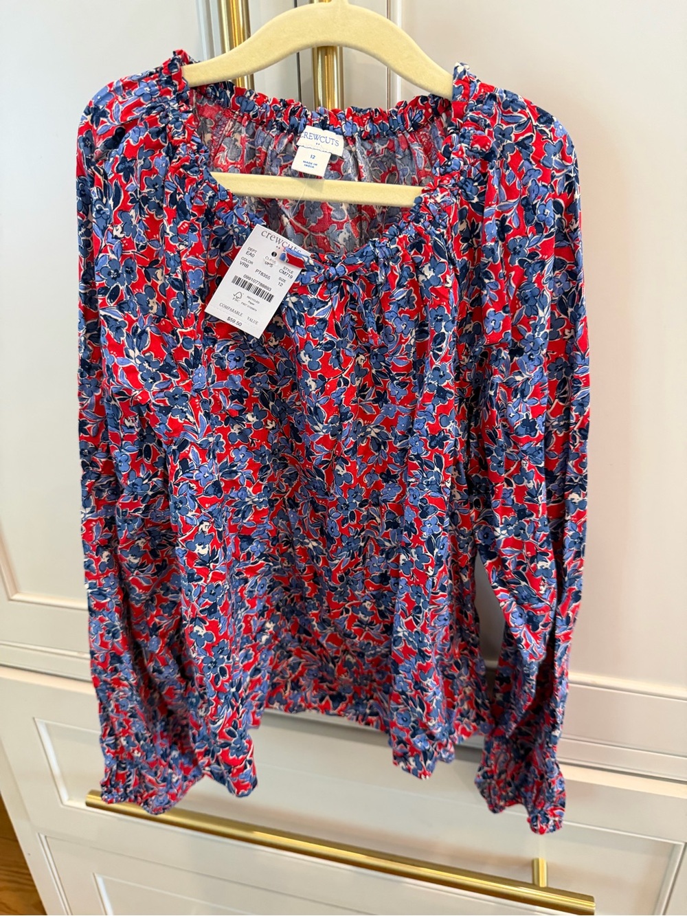 Crewcuts Girl’s Red and Blue Floral Peasant Blouse